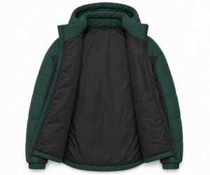 Modern Winter Puffer <b>Jacket</b> Hooded Contrast Design Warm Polyester Filling Custom Embroidered Logo Service Zipper Utility Pockets - Product Image 5
