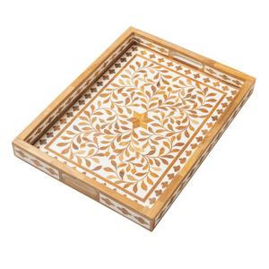 Ensemble de plateaux ronds de luxe faits à la main en os noir et blanc avec incrustations de nacre pour table basse, ottoman et décoration - Product Image 6