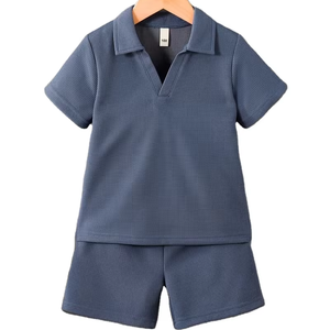 Boys Casual Green T-Shirt and Plaid Shorts Set Polyester Round Neck Short Sleeve Spring/Summer Fashion Outfit Perfect Outdoor - Product Image 1
