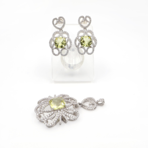 925 <b>Sterling</b> <b>Silver</b> Natural Lemon Quartz Pendant & <b>Earring</b> <b>Set</b> Rhodium Plated OEM ODM Fine Jewelry - Product Image 4
