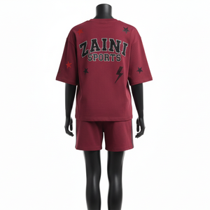 Ensemble T-shirt et short en jersey de coton premium pour femme, tissu doux et respirant 200 GSM, strass thermocollés, logo personnalisé, ensembles pour femmes - Product Image 2