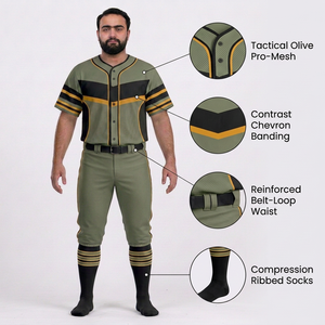 Uniforme de Béisbol para Hombre, Conjunto de Pantalones y Camiseta Verde, Manga Corta, Cierre de Botones, Absorbe la Humedad, para Todas las Temporadas, Nombre del Equipo Personalizado, 100% - Product Image 6