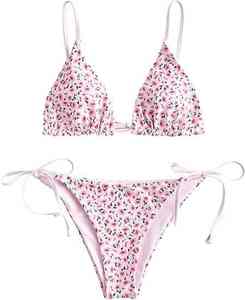 Traje de Baño Bikini Triangular Tejido para Mujer 2026, Conjunto de Dos Piezas con Estampado Floral, Sujetador Push-Up, Logotipo Frontal, Ecológico - Product Image 6