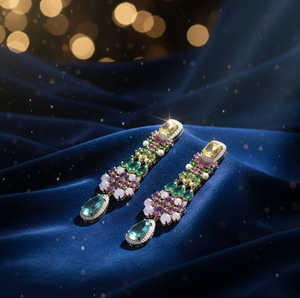 Elegantes Pendientes Largos de Plata de Ley 925 con Incrustaciones de Circonitas Multicolores y Baño de Oro de 18K, Joyería de 6 Pulgadas para Mujer, Ideales para Fiestas - Product Image 1