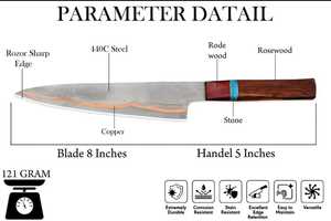 มีดเชฟเหล็กดามัสกัสทำมือ LEGACY BLADES ด้ามไม้สั่งทำพิเศษ ปลอกหนัง ดีไซน์สำหรับคนถนัดทั้งสองมือ สไตล์ดั้งเดิม - Product Image 5