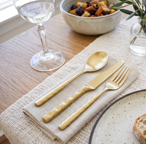 Gold Plated Cutlery <b>Set</b> Spoon Fork Knife Minimalist Design Dishwasher Safe <b>Dinnerware</b> <b>Set</b> for Home and Wedding - Product Image 1