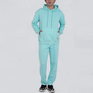 Ensemble de survêtement bleu clair à capuche pour homme, sweat-shirt et pantalon en coton longs avec poches latérales, tenue décontractée pour l'automne - Product Image 3