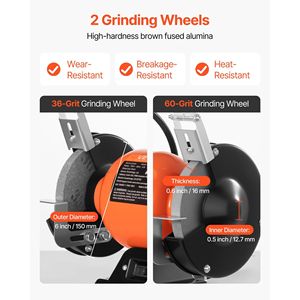 High-Speed 6-inch Single Speed Bench <b>Grinder</b> with 3450RPM 250W 2.1A Induction Motor 36/60-Grit Table <b>Grinders</b> - Product Image 3