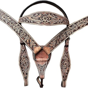 Bridon en cuir de luxe, magnifique têteuse et peitoral en cuir de style western, couleur marron - Product Image 3