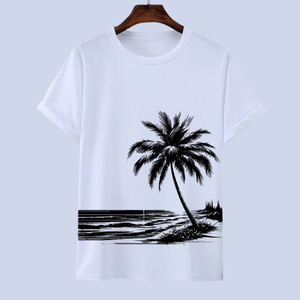 เสื้อยืดผู้ชายไซส์ใหญ่ สีขาว พิมพ์ลายต้นปาล์ม คอกลม แขนสั้น สไตล์ลำลอง ผ้าฝ้ายถัก 100% น้ำหนัก 200 กรัม พิมพ์ลายด้วยเทคนิคซิลค์สกรีน - Product Image 1