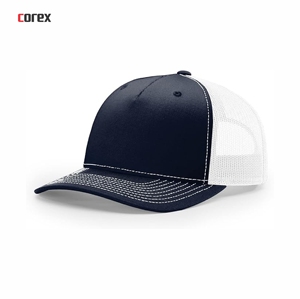 Custom <b>Navy</b> Blue Mesh Trucker <b>Hat</b> 5-Panel Adjustable Unisex Casual Spring Summer Breathable Waterproof 100% Polyester Embroidery - Product Image 1
