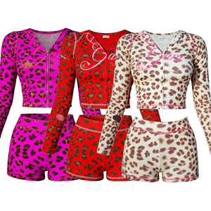 Custom Logo Women's <b>Sets</b> Leopard Long Sleeve Zip up Two Piece <b>Set</b> Women Clothing Women Contrast Stitch <b>Sets</b> for Women - Product Image 1