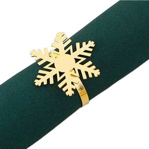 Rond de serviette en métal plaqué or avec motif flocon de neige Décor de table en métal élégant pour les mariages et les fêtes pour les couleurs chaudes de l'été - Product Image 1