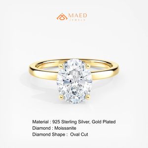 แหวนเพชรโมอิสซาไนต์ทรงรีชุบทอง 18K สำหรับผู้หญิง สัญชาติอเมริกัน - Product Image 6