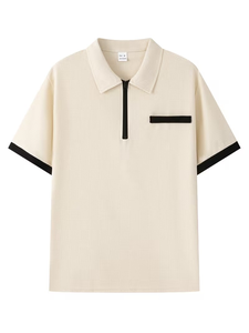 Men's Winter Solid Casual Fleece Knitted Short Sleeve Polo Shirt Set Pockets Matching Pants Quick Dry Customized - Product Image 3