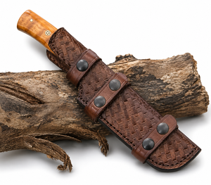 Couteau en acier Damas personnalisable, manche en bois, lame fixe avec étui en cuir, couteau de coupe artisanal pour l'extérieur - Product Image 5