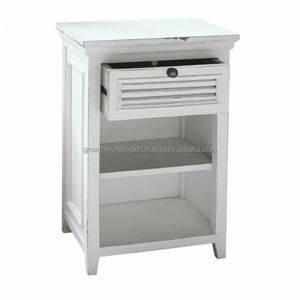 Mesita de Noche Moderna de Madera Maciza de Mango Blanca con 2 Cajones y Estante Abierto, Hecha a Mano, Minimalista, para Dormitorio 2026 - Product Image 1