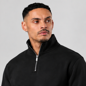 Custom Private Label Black Tracksuit <b>Men</b> <b>Half</b> <b>Zip</b> <b>Sweatshirt</b> Jogger Sports Set - Product Image 6