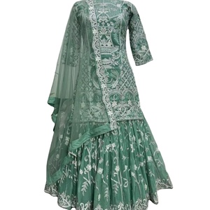 Meilleur prix de gros, magnifique motif, semi-cousu, georgette, viscose, rayonne, broderie lourde, costume Sharara pour femmes musulmanes, grande taille - Product Image 1