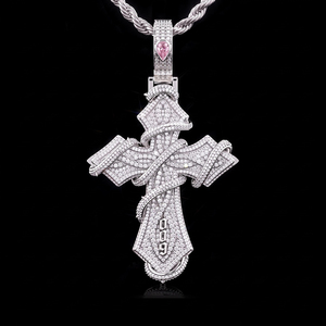 Collar con Colgante de Cruz Hip Hop en Oro Rosa, Cadena Cubana Unisex, Engaste de Bisel, Oro Sólido de 14K, Diamantes Incrustados, Regalo Cristiano de Aniversario - Product Image 2