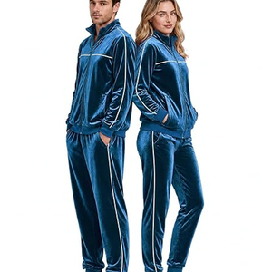 Men's Winter <b>Velour</b> <b>Tracksuit</b> Color Block Lapel Casual Full Zip Sports Sets Relaxed Fit Thick Comfy Classic Sweatsuit - Product Image 2