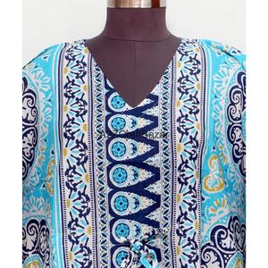 Vestido Kaftán Corto Ajustado con Cuello en V, Estampado Floral Indio, de Algodón Ecológico, para Mamás, Ropa de Playa, Ropa de Dormir, Estilo Casual Vintage de Invierno - Product Image 3