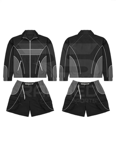ชุดวอร์มกันลมแบบขายส่ง ปี 2026 เสื้อแจ็คเก็ตและกางเกงขาสั้นผ้าโพลีเอสเตอร์/ไนลอนกันน้ำ พร้อมแถบสะท้อนแสง สำหรับผู้ชาย - Product Image 5