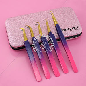 Pince à cils extension de cils à pointe en fibre pince à épiler russe méga Volume pince à épiler en acier inoxydable 5 pièces 45 90 degrés léger - Product Image 1