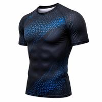 T-shirt de sport pour homme, tendance, noir et bleu, imprimé par sublimation, manches courtes, anti-UV, séchage rapide, polyester, adulte