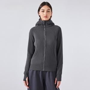 Sudadera con capucha y cremallera para mujer, 320 g/m², 72 % poliéster, 28 % algodón, con presillas para los pulgares, forro polar, estilo athleisure, ajustada y de alto rendimiento. - Product Image 3