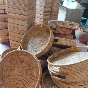 Large Capacity Handmade Bohemian Wicker Rattan Serving <b>Tray</b> with Handles Breakfast/Fruit/Bread Tableware for Home Use - Product Image 6