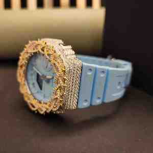 นาฬิกาเพชรหน้าปัดทรงกลมหรูหรา ประดับโมอิสซาไนต์ พร้อมสายยางสีฟ้าครึ่งวงกลม ดีไซน์โดดเด่น - Product Image 2