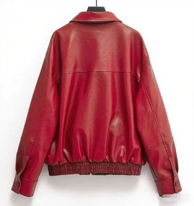 Chaqueta Bomber Unisex de Cuero Genuino 100%, Roja, Manga Larga, con Logotipo Frontal, Impermeable y Resistente al Viento, Nueva Llegada - Product Image 2
