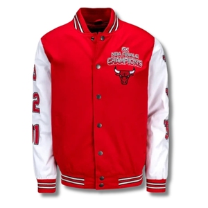 Chicago Championship Red & White Varsity <b>Jacket</b> Aesthetic Combined Wholesale Varsity <b>Jacket</b> genuine cowhide <b>leather</b> sleeve - Product Image 1