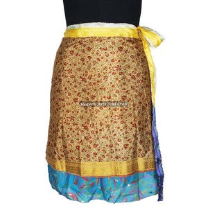 Vintage Silk Double Layer Reversible <b>Sarong</b> Sari Magic Wrap Mini Plus Skirt From India Gypsy Hippie Indian Retro Silk Casual - Product Image 2