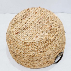 Natural Rustic Eco-Friendly Water Hyacinth Storage <b>Basket</b> with <b>Round</b> Iron Handles Multifunction Design for Clothing Storage - Product Image 5
