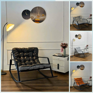 Sillón mecedora de metal de lujo con cojín capitoné extragrande, asiento suave para sala de estar, balcón y patio. - Product Image 3