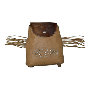 Leather Womens Fashion Backpack <b>Studded</b> Fringe Cowhide Flap <b>Bag</b> Boho Style Designer Western Style Backpacks - Product Image 1