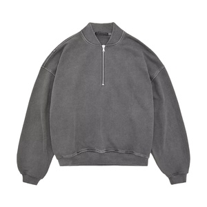 Sudadera Vintage Personalizada de Algodón 100% con Cremallera Media, Tejido French Terry de 400GSM, Lavado Ácido, Bordada para Hombre, Invierno - Product Image 4