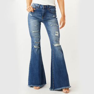 Fournisseur OEM de jeans bootcut taille haute pour femmes, pantalons en denim pour marques de vêtements, approvisionnement en gros - Product Image 1
