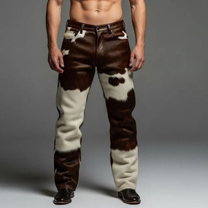 Pantalon en cuir de vache véritable de haute qualité pour homme, avec fourrure, style motard et western, vêtement de créateur - Product Image 1