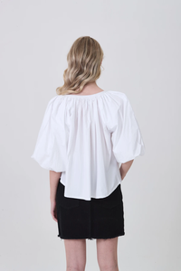 Chemisier en coton blanc vintage pour femme, tissé, brodé, à manches bouffantes oversize, sans col, décontracté, ODM - Product Image 5
