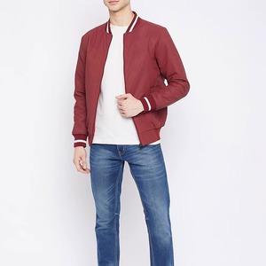 Blouson bomber rouge pour homme avec fermeture éclair et poches, vêtement décontracté pour l'automne - Product Image 4