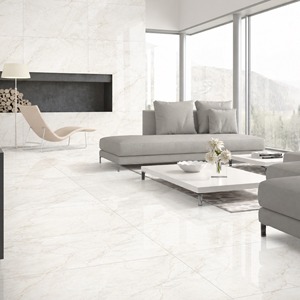 Carreaux de sol en porcelaine brillante Marlin White antidérapants de 8 mm d'épaisseur 600x1200 mm pour cuisine moderne, chambre, appartement, salle de bain, centre commercial - Product Image 1