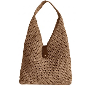 Sac fourre-tout en crochet écologique, style bohème uni, ouverture supérieure, doublure en coton, toutes saisons, sac à main de plage pour femme, taille personnalisée - Product Image 1