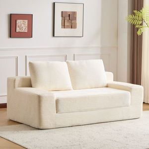 Modern <b>Small</b> Corduroy Loveseat Sofa Comfortable Deep Seat Bed for Bedroom & Living Room with Reversible <b>Cushion</b> Pill - Product Image 1