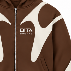 Chocolate Brown Contrast Panel <b>Zip</b> Up <b>Hoodie</b> Men Streetwear Full Zipper Long Sleeve Casual Fleece Hooded Jacket With <b>Pockets</b> - Product Image 5