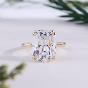 <b>Cushion</b> Cut Lab Grown Yellow Gold Solitaire <b>Ring</b> Giant Double Prong Cathedral Engagement Bridal <b>Wedding</b> Fine Jewelry Gift Women - Product Image 1