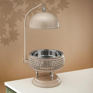 Plat de service rond de luxe blanc crème en calligraphie arabe, martelé à la main, avec support, unité individuelle - Product Image 1