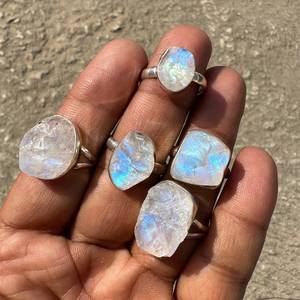 Raw Rainbow Moonstone <b>Ring</b> Sterling Silver <b>Crystal</b> <b>Ring</b> Handmade Jewelry Women Gift Elegant Minimalist Healing Stone <b>Ring</b> Boho C - Product Image 5